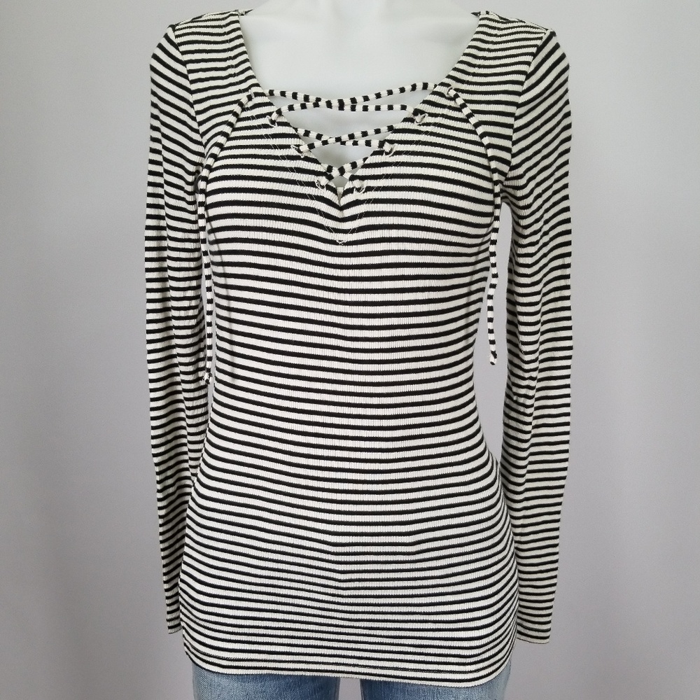 Denim & Supply Lace Up V Neck Long Sleeve Top